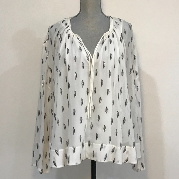 Womens M EUR 40 IRO silk metallic boho peasant top - Picture 2 of 8